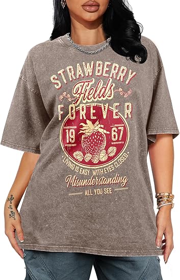 Oversized Acid Wash Vintage T Shirts for Women - Graphic Tees Womens Retro Cotton Cute Cool Loose Tshirts Teens Girls