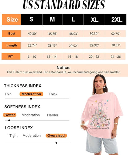 Oversized Tshirts for Women - Graphic T Shirt Loose Tees Crewneck Sleeve Top Cute Fashion Summer Pattern Print Tops