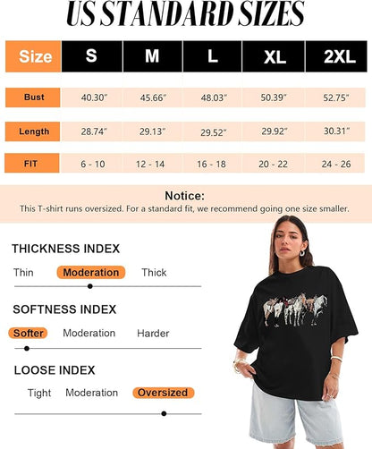 Oversized Tshirts for Women - Graphic T Shirt Loose Tees Crewneck Sleeve Top Cute Fashion Summer Pattern Print Tops