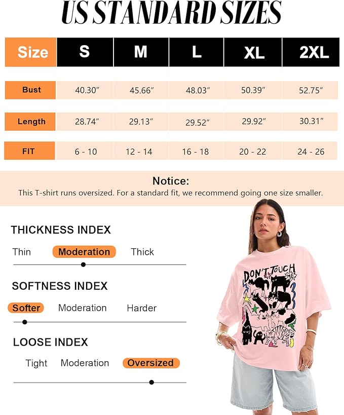 Oversized Tshirts for Women - Graphic T Shirt Loose Tees Crewneck Sleeve Top Cute Fashion Summer Pattern Print Tops