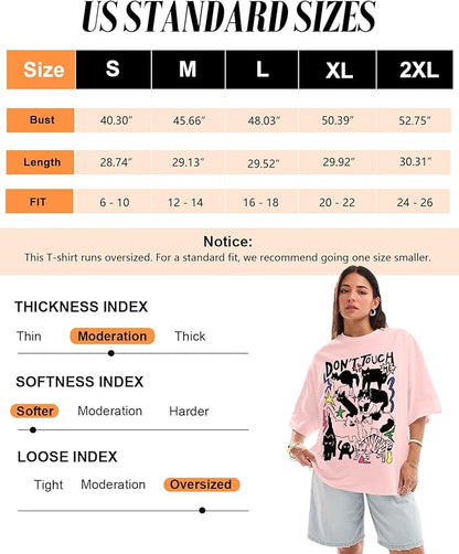 Oversized Tshirts for Women - Graphic T Shirt Loose Tees Crewneck Sleeve Top Cute Fashion Summer Pattern Print Tops