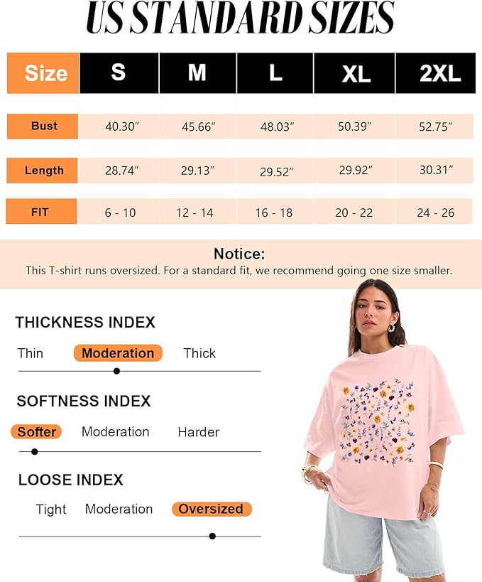 Oversized Tshirts for Women - Graphic T Shirt Loose Tees Crewneck Sleeve Top Cute Fashion Summer Pattern Print Tops