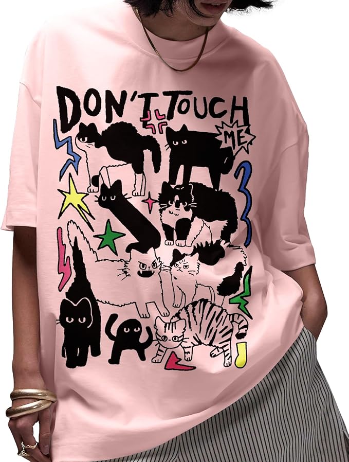 Oversized Tshirts for Women - Graphic T Shirt Loose Tees Crewneck Sleeve Top Cute Fashion Summer Pattern Print Tops