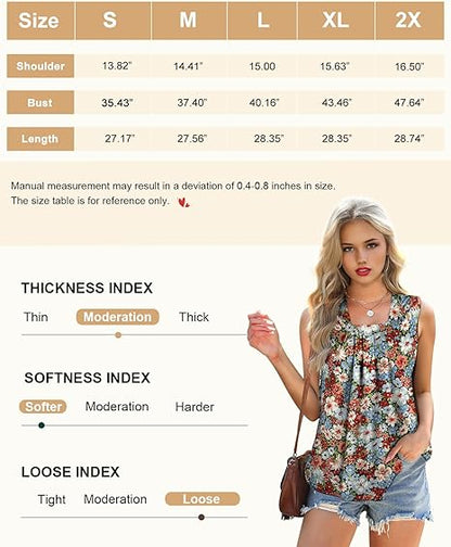 Flafens Summer Tank Tops for Women - Fashion Design Square Neck Sleeveless Tshirt Graphic Pattern Print for Girls