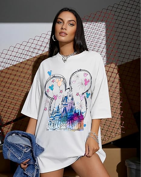 Oversized Tshirts for Women - T Shirt Graphic Tees Loose Crewneck Pattern Sleeve Cute Print Fashion Summer Tops