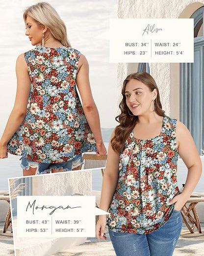 Flafens Summer Tank Tops for Women - Fashion Design Square Neck Sleeveless Tshirt Graphic Pattern Print for Girls