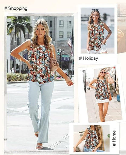 Flafens Summer Tank Tops for Women - Fashion Design Square Neck Sleeveless Tshirt Graphic Pattern Print for Girls